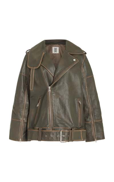 Shop By Malene Birger Exclusive Beatrisse Oversized Leather Moto Jacket In Green