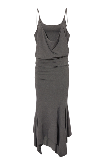 Shop Attico Draped Jersey Midi Dress In Grey
