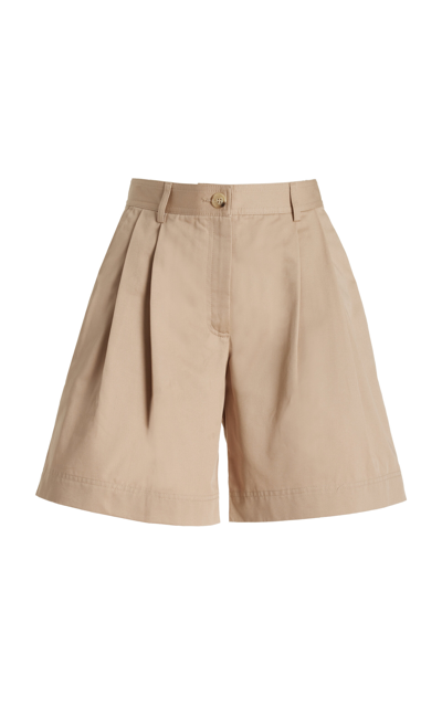 Shop Totême Pleated Cotton-twill Shorts In Neutral