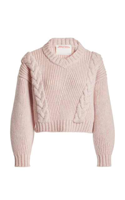 Shop Alejandra Alonso Rojas Cropped Cable-knit Cashmere Sweater In Pink