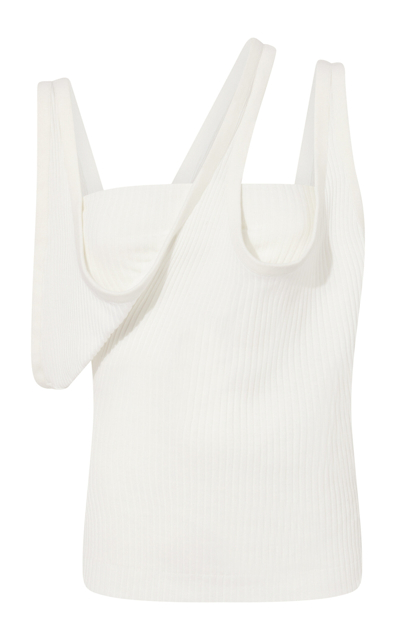 Shop Attico Ribbed Cotton Jersey Top In White
