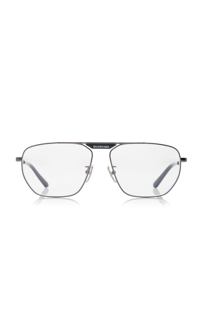 Shop Balenciaga Tag 2.0 Aviator-frame Metal Glasses In Black