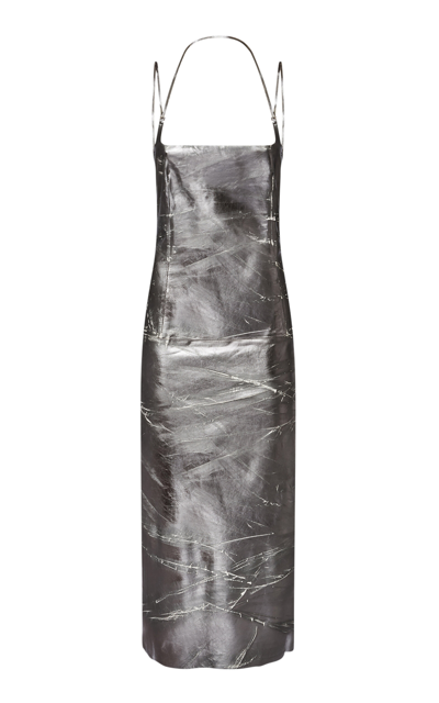 Shop Attico Mirrored-leather Midi Dress In Silver