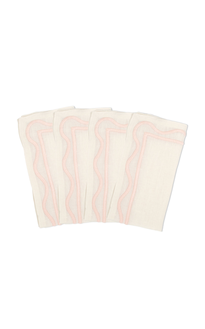Shop Misette Set-of-four Colorblock Embroidered Linen Napkins In Light Pink