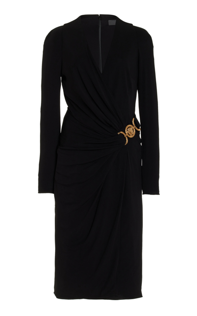 Shop Versace Medusa Jersey Midi Wrap Dress In Black