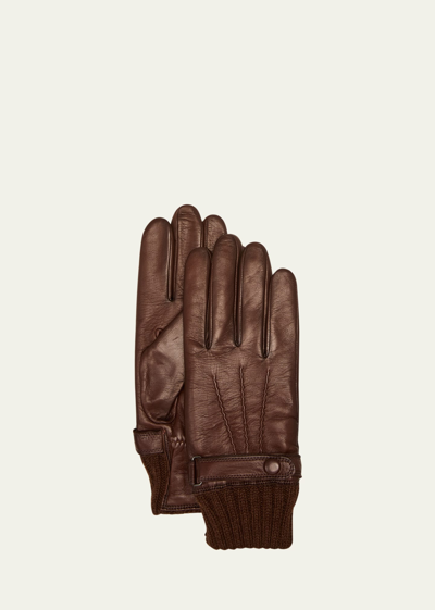 Shop Agnelle Men's Darius Cashmere-lined Leather Gloves In Whiskey Patina