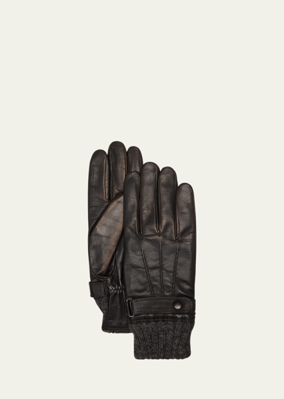 Shop Agnelle Men's Darius Cashmere-lined Leather Gloves In Tempete Patina