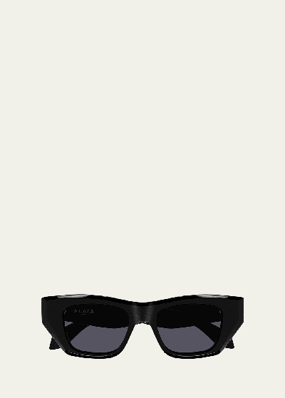 Shop Alaïa Logo Acetate Cat-eye Sunglasses In Shiny Solid Black