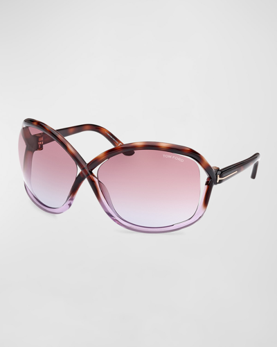 Shop Tom Ford Bettina Acetate Butterfly Sunglasses In Grad Blonde Havan