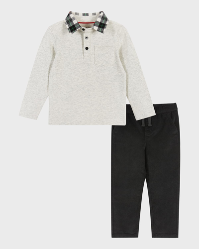 Shop Andy & Evan Boy's Holiday Polo Set In Heather Cream