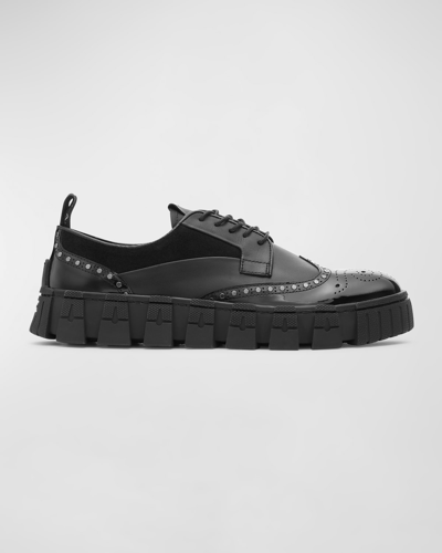 Shop Karl Lagerfeld Men's Wingtip Brogue Studded Derby Shoes In Black