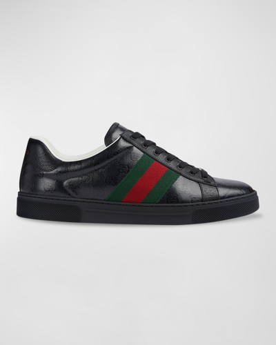 Shop Gucci Men's Ace Gg Crystal Canvas Sneakers In Poppyred