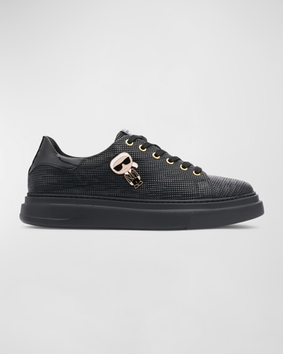 Karl Lagerfeld Men's Low-top Printed Leather Sneakers With Karl Pin In Black
