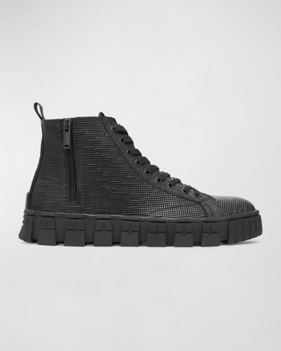 Shop Karl Lagerfeld Men's Printed Leather Sneaker Boots In Black