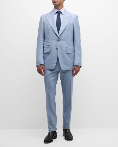 Shop Tom Ford Men's Silk Shelton Suit In Artic Blue