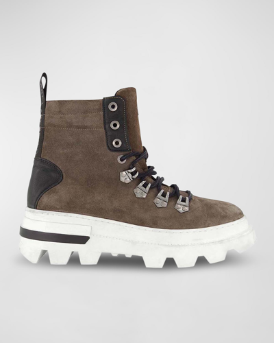 Shop Karl Lagerfeld Men's Lug Sole Suede Hiking Boots In Grey