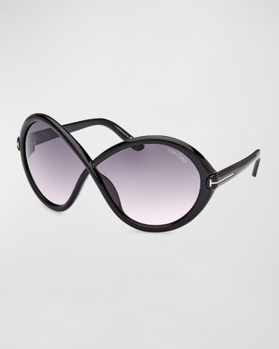 Shop Tom Ford Jada Acetate Butterfly Sunglasses In Shiny Black