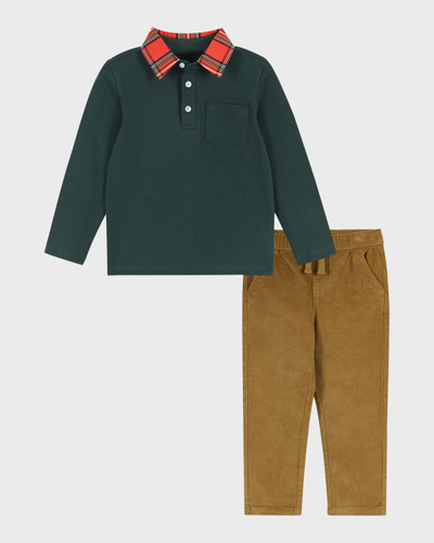 Shop Andy & Evan Boy's Holiday Polo Set In Hunter Green