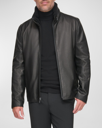 Shop Andrew Marc Men's Brentford Pebbled Leather Jacket In Black