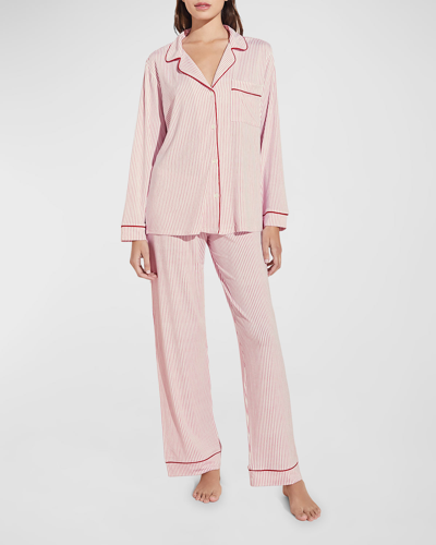 Shop Eberjey Gisele Printed Long Pajama Set In Duo Stripe Haute