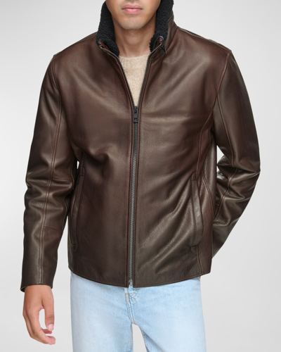 Shop Andrew Marc Men's Brentford Pebbled Leather Jacket In Chocolate