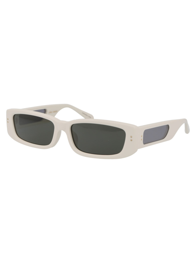 Shop Linda Farrow Talita Sunglasses In 03 White Light Gold Grey