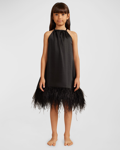 Shop Cult Gaia Girl's Reeves Feather Trim Halter Dress In Black