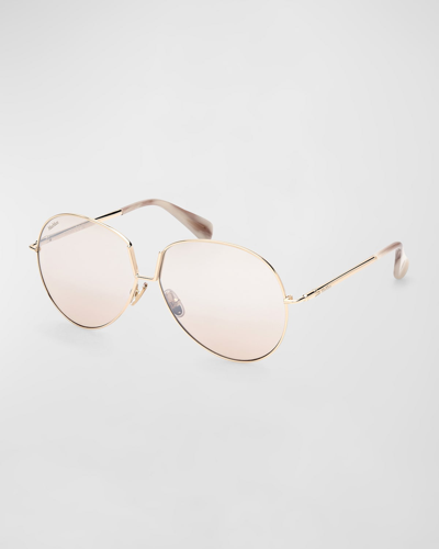 Shop Max Mara Design 8 Mirrored Metal Aviator Sunglasses In Shiny Pale Gold S