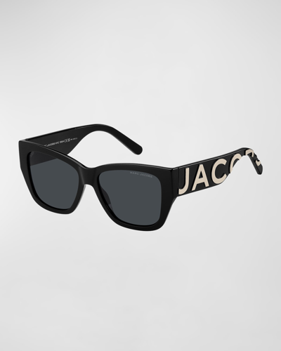 Shop Marc Jacobs Embossed Logo Tonal Acetate Square Sunglasses In Blck Whte