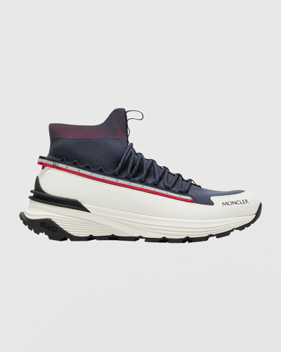 Shop Moncler Men's Monte Runner High-top Sneakers In Navy/white