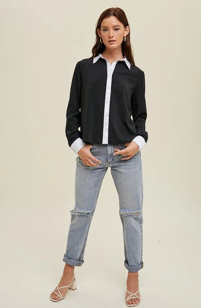 Shop Wishlist Tuxedo Long Sleeve Button-up Shirt In Black