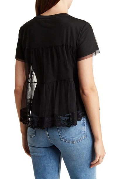 WISHLIST WISHLIST SHORT SLEEVE EMBROIDERED MESH BABYDOLL TOP 