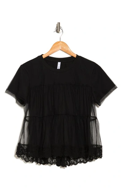 Shop Wishlist Short Sleeve Embroidered Mesh Babydoll Top In Black