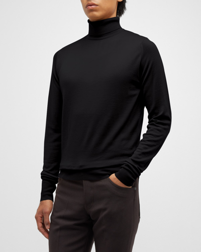 Shop John Smedley Men's Richards Wool Turtleneck Sweater In Black