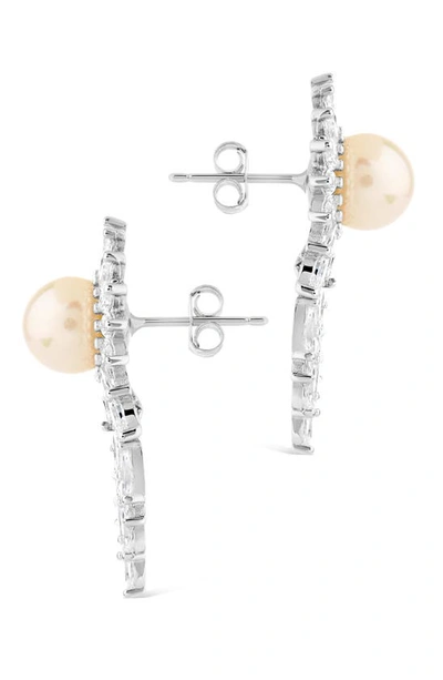 Sterling Forever Rhianna Imitation Pearl & Cubic Zirconia Statement Earrings In Silver