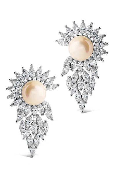 Sterling Forever Rhianna Imitation Pearl & Cubic Zirconia Statement Earrings In Silver