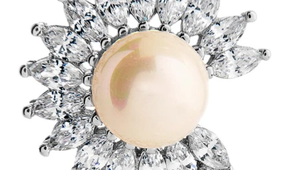 Sterling Forever Rhianna Imitation Pearl & Cubic Zirconia Statement Earrings In Silver