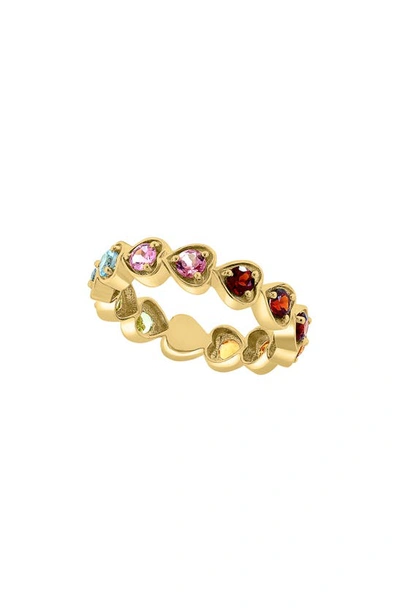 Shop Effy 14k Yellow Gold Semiprecious Stone Heart Band Ring In Pink/ Green/ Blue Multi