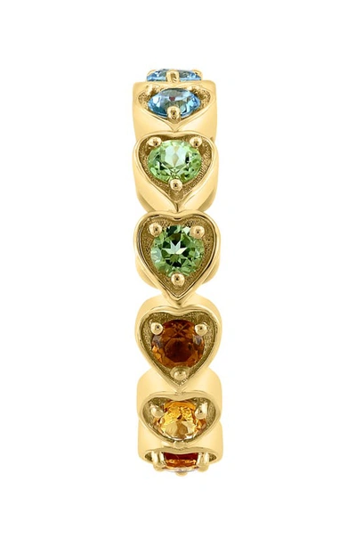 Shop Effy 14k Yellow Gold Semiprecious Stone Heart Band Ring In Pink/ Green/ Blue Multi
