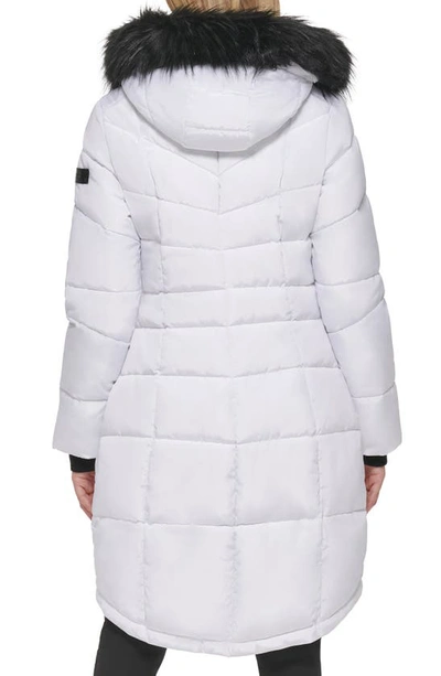 Karl Lagerfeld Apres Ski Faux Fur Trim Hooded Puffer Jacket In White
