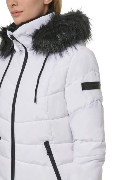 Karl Lagerfeld Apres Ski Faux Fur Trim Hooded Puffer Jacket In White