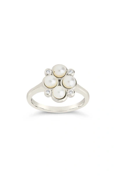 Sterling Forever Cosetta Imitation Pearl & Cz Ring In Silver