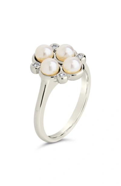 Sterling Forever Cosetta Imitation Pearl & Cz Ring In Silver