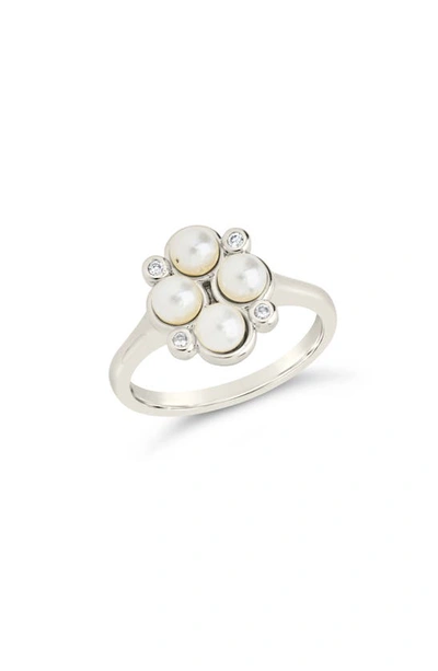 Sterling Forever Cosetta Imitation Pearl & Cz Ring In Silver