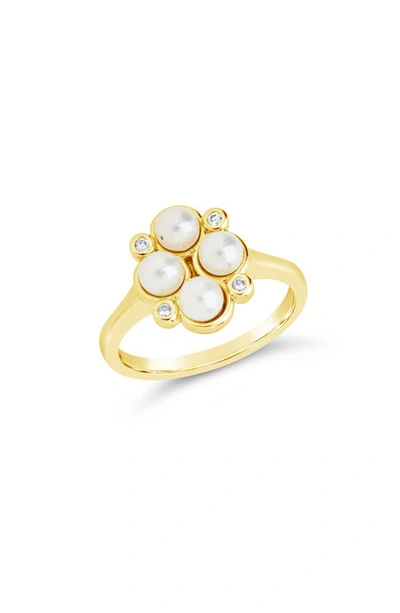 Sterling Forever Cosetta Imitation Pearl & Cz Ring In Gold