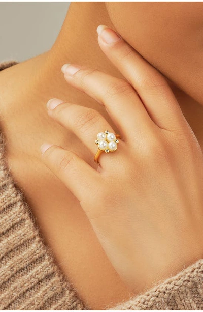 Sterling Forever Cosetta Imitation Pearl & Cz Ring In Gold