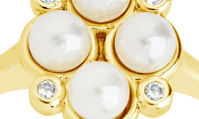 Sterling Forever Cosetta Imitation Pearl & Cz Ring In Gold