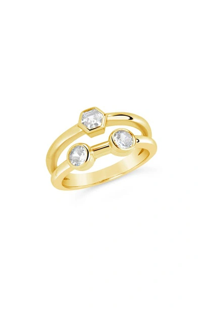 Sterling Forever Lou Cz Double Band Ring In Gold