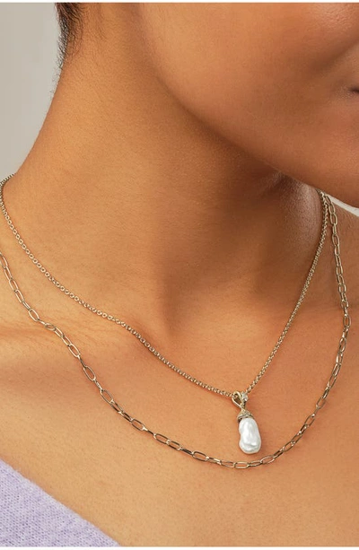 Sterling Forever Nerissa 18mm Freshwater Pearl Pendant Layered Necklace In Silver