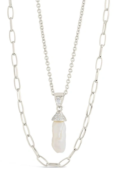 Sterling Forever Nerissa 18mm Freshwater Pearl Pendant Layered Necklace In Silver